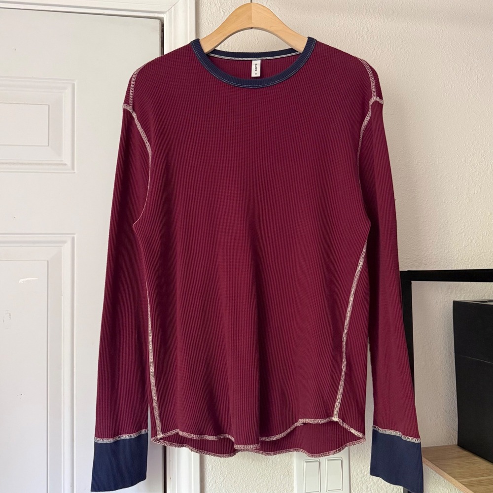KOTN burgundy magenta Egyptian cotton waffle thermal long sleeve tee top